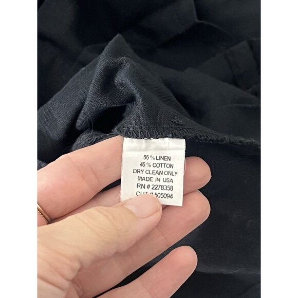 Randy Kemper Button Down Shiny Black Linen Blend Blouse Size 12 - Picture 13 of 15